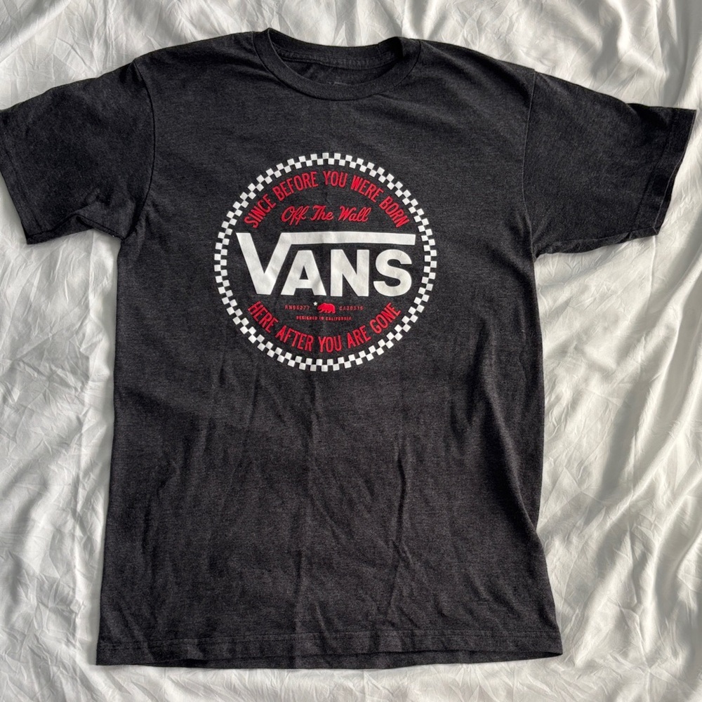 Vans Charcoal Tee with Red and White Graphic